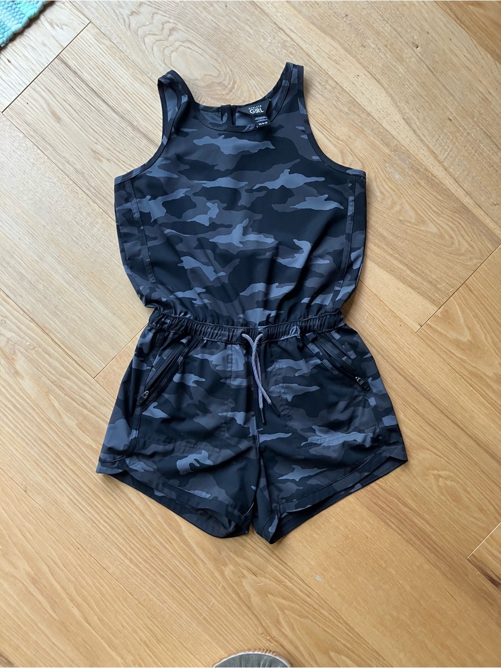 Athleta Girls' Black & Gray Camo Athletic Romper